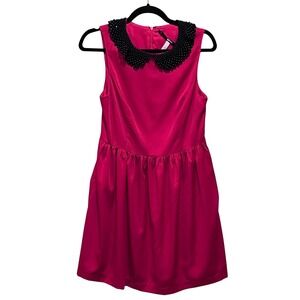 Kensie Red Fit & Flare Dress Black Beaded Peter Pan Collar Party Cocktail Medium